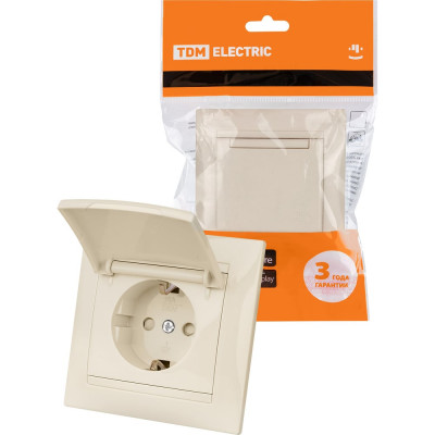 Розетка с защитными шторками и крышкой, слоновая кость 2П+З 16А 250В TDM ELECTRIC Лама SQ1815-0114