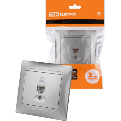 Розетка компьютерная RJ45 TDM ELECTRIC серебристый металлик, серия "Лама" SQ1815-0216