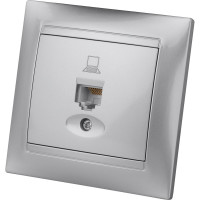 Розетка компьютерная RJ45 TDM ELECTRIC серебристый металлик, серия "Лама" SQ1815-0216