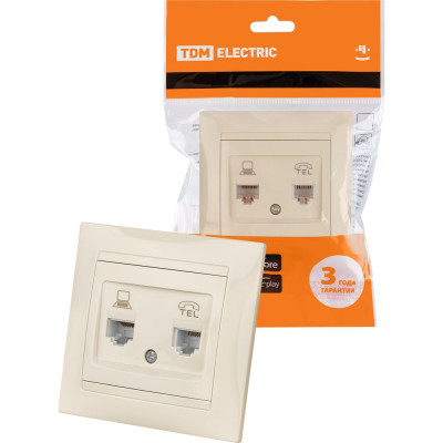 Розетка телефонная RJ11 + компьютерная RJ45, слоновая кость TDM ELECTRIC Лама SQ1815-0119