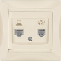 Розетка телефонная RJ11 + компьютерная RJ45, слоновая кость TDM ELECTRIC Лама SQ1815-0119