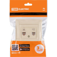 Розетка телефонная RJ11 + компьютерная RJ45, слоновая кость TDM ELECTRIC Лама SQ1815-0119