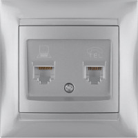 Розетка телефонная RJ11 + компьютерная RJ45 TDM ELECTRIC серебристый металлик, серия "Лама" SQ1815-0219