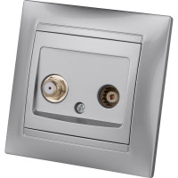 Розетка TV ("мама") + SAT (F-разъем) 0-2400МГц TDM ELECTRIC серебристый металлик, серия "Лама" SQ1815-0220