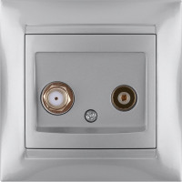 Розетка TV ("мама") + SAT (F-разъем) 0-2400МГц TDM ELECTRIC серебристый металлик, серия "Лама" SQ1815-0220