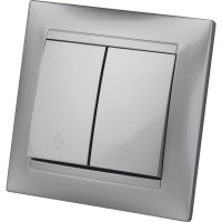 Выключатель на 2 направления 2 клавишный серебристый металлик TDM ELECTRIC 10А серия "Лама" SQ1815-0207