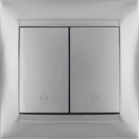 Выключатель на 2 направления 2 клавишный серебристый металлик TDM ELECTRIC 10А серия "Лама" SQ1815-0207