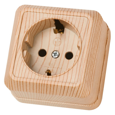 Розетка TDM ELECTRIC 2П+З открытой установки IP20 16А, сосна, серия "Ладога" SQ1801-0050