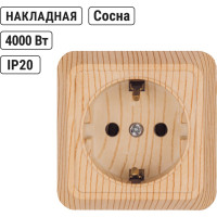 Розетка TDM ELECTRIC 2П+З открытой установки IP20 16А, сосна, серия "Ладога" SQ1801-0050