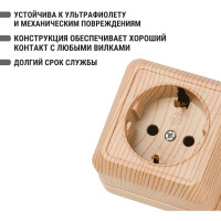 Розетка TDM ELECTRIC 2П+З открытой установки IP20 16А, сосна, серия "Ладога" SQ1801-0050