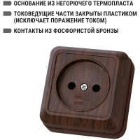 Розетка открытой установки 2П IP20 10А, бук TDM ELECTRIC Ладога SQ1801-0033