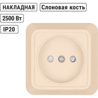 Розетка открытой установки с защитными шторками 2П IP20 10А, слоновая кость TDM ELECTRIC Ладога SQ1801-0063