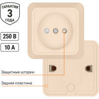 Розетка открытой установки с защитными шторками 2П IP20 10А, слоновая кость TDM ELECTRIC Ладога SQ1801-0063