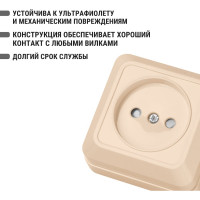 Розетка открытой установки с защитными шторками 2П IP20 10А, слоновая кость TDM ELECTRIC Ладога SQ1801-0063