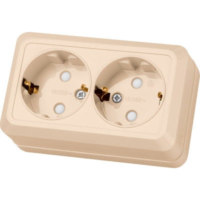 Двойная розетка открытой установки с защитными шторками 2П+З IP20 16А, слоновая кость TDM ELECTRIC Ладога SQ1801-0066
