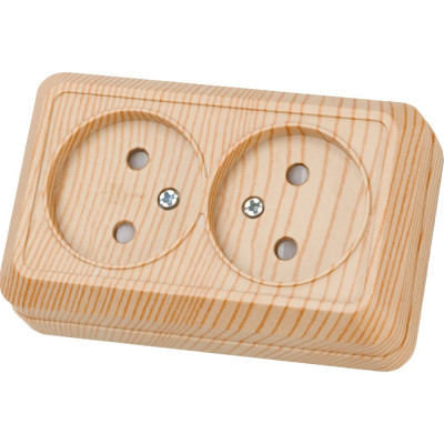 Розетка TDM ELECTRIC двойная 2П открытой установки с защитными шторками IP20 10А, сосна, серия "Ладога" SQ1801-0055