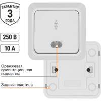 Переключатель на 2 направления TDM ELECTRIC 1-кл. открытой установки с подсветкой IP20 10А, белый серия "Ладога" SQ1801-0011