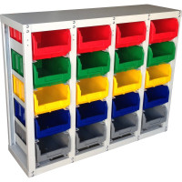 Стеллаж с направляющими Стелла-техник стационарный, односторонний, 20 ячеек с ящиками, V3-20