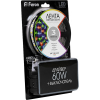 Cветодиодная LED лента FERON LS606 готовый комплект 3м, 60SMD(5050)/м, 14.4Вт/м, IP20, 12V, RGB 27722