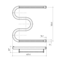 Водяной М-образный полотенцесушитель ТЕРА с полкой 500х400 наружная резьба 1 ПСВ-06-01