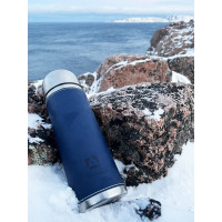 Термос с узким горлом Арктика 0.7л, кожаная вставка, синий 108-700-BL