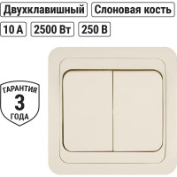 Выключатель слоновая кость 2-клавишный TDM ELECTRIC 10А серия "Валдай" SQ1804-0102