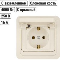 Розетка с крышкой слоновая кость с заземлением 16А IP44 серия "Валдай" TDM ELECTRIC SQ1804-0111