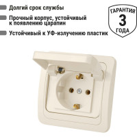 Розетка с крышкой слоновая кость с заземлением 16А IP44 серия "Валдай" TDM ELECTRIC SQ1804-0111