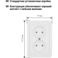 Двойная розетка c защитными шторками, белая 2П 10А TDM ELECTRIC Валдай SQ1804-0025