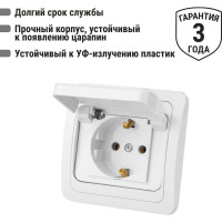 Розетка с крышкой, белая 2П+З 16А TDM ELECTRIC Валдай SQ1804-0011