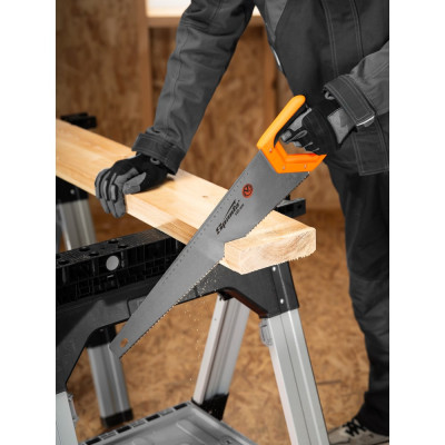 Ножовка по дереву, SPARTA 500 мм,7-8 TPI, зуб-2D, каленый зуб, линейка, двухкомпонентная рукоятка// 235035