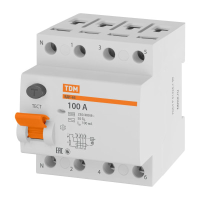 Устройство защитного отключения TDM ELECTRIC ВД1-63 4Р 100А 100мА SQ0203-0048