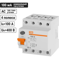 Устройство защитного отключения TDM ELECTRIC ВД1-63 4Р 100А 100мА SQ0203-0048
