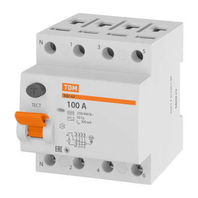 Устройство защитного отключения TDM ELECTRIC ВД1-63 4Р 100А 300мА SQ0203-0049