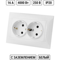 Двойная розетка с защитной шторкой, белая 2П+З 16А 250В TDM ELECTRIC Лама SQ1815-0013