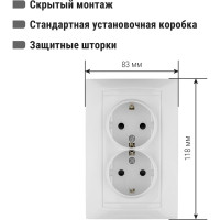 Двойная розетка с защитной шторкой, белая 2П+З 16А 250В TDM ELECTRIC Лама SQ1815-0013