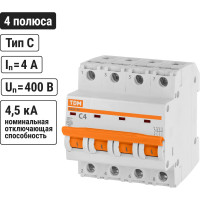 Автоматический выключатель TDM ELECTRIC ВА47-29 4Р 4А 4.5кА С SQ0206-0119