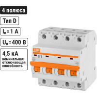 Автоматический выключатель TDM ELECTRIC ВА47-29 4Р 1А 4.5кА D SQ0206-0180