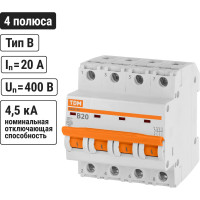 Автоматический выключатель TDM ВА47-29 4Р 20А 4.5кА В SQ0206-0059
