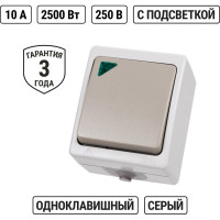 Выключатель TDM ELECTRIC 1-кл. с подсветкой открытой установки IP54 10А "Вуокса" SQ1803-0004