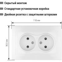 Двойная розетка с защитными шторками, белая 2П 10А 250В TDM ELECTRIC Таймыр SQ1814-0017