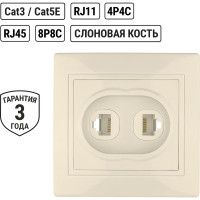 Телефонная розетка RJ11 + компьютерная RJ45, слоновая кость TDM ELECTRIC Таймыр SQ1814-0123