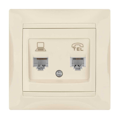 Розетка телефонная RJ11 + компьютерная RJ45, слоновая кость TDM ELECTRIC Лама SQ1815-0119