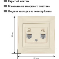 Розетка телефонная RJ11 + компьютерная RJ45, слоновая кость TDM ELECTRIC Лама SQ1815-0119
