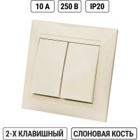 Двухклавишный выключатель TDM слоновая кость Лама SQ1815-0102