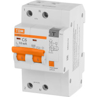 Дифференциальный автомат TDM ELECTRIC АД12 2Р, 6А, 10мА SQ0204-0101