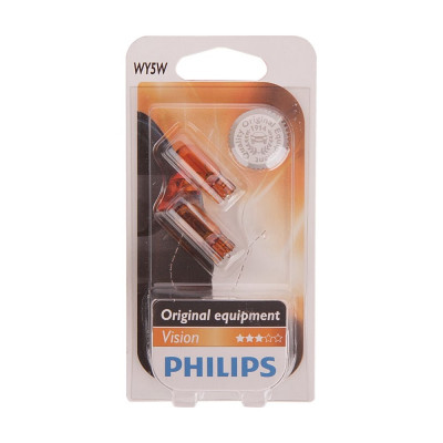 Автолампа PHILIPS WY5W W2.1*9.5d YELLOW 12V /1/10 P-12396-2бл