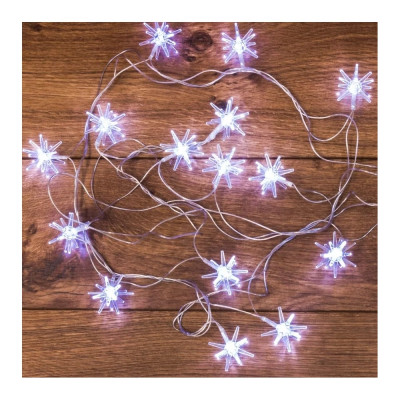 NEON-NIGHT Светодиодная гирлянда Снежинки 8 режимов 2.8м 20 LED, прозрачный провод, белый 303-036