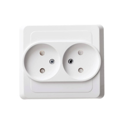 Двухместная розетка Systeme Electric СП Этюд 16А IP20 защ. шторки, без заземления, белая PC16-006B