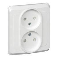 Двухместная розетка Systeme Electric СП Этюд 16А IP20 защ. шторки, без заземления, белая PC16-006B